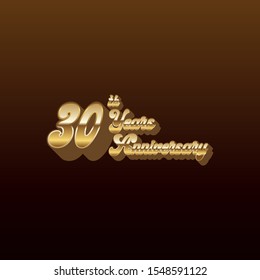 30 years Anniversary Celebrating golden text on black background. Vector template.