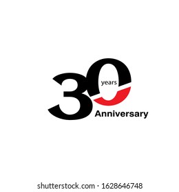 30 Years Anniversary Celebration Black and Red Vector Template Design Illustration