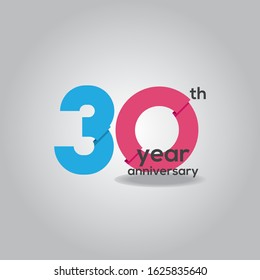 30 Years Anniversary Celebration Blue and White Vector Template Design Illustration