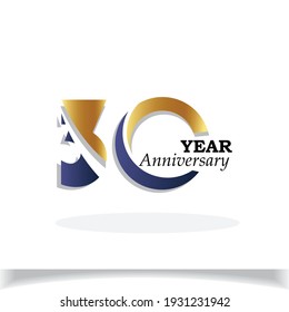 30 Years Anniversary Celebration Blue Gold Color Vector Template Design Illustration
