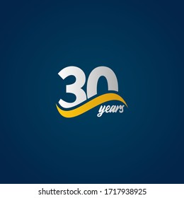 30 Years Anniversary Celebration Elegant White Yellow Blue Logo Vector Template Design Illustration