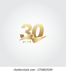 30 Years Anniversary Celebration Gold Ribbon Vector Template Design Illustration