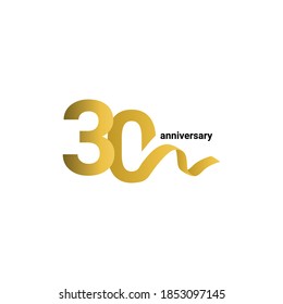 30 Years Anniversary Celebration Gold Ribbon Vector Template Design Illustration