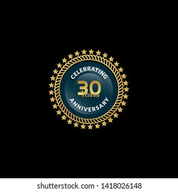 30 years anniversary celebration logo. golden 30th anniversary logo.designed for celebration card, greeting card and invitation card.gold emblem