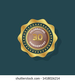 30 years anniversary celebration logo. golden 30th anniversary logo.designed for celebration card, greeting card and invitation card.gold emblem
