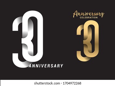 30 years anniversary celebration logo design. Anniversary logo Paper cut letter and elegance golden color isolated on black background, vector design for celebration, invitation card, and greeting