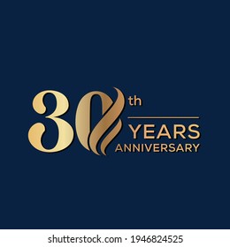 30 Years Anniversary Celebration. Anniversary logo and elegance golden color isolated on black background, vector design