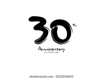 30 Years Anniversary Celebration logo black paintbrush vector, 30 number logo design, 30th Birthday Logo, happy Anniversary, Vector Anniversary For Celebration, poster, Invitation Card