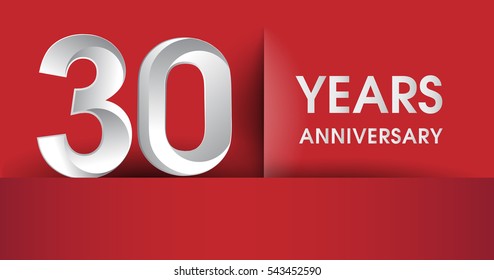 30 Years Anniversary celebration logo, flat design isolated on red background, vector elements for banner, invitation card and birthday party.