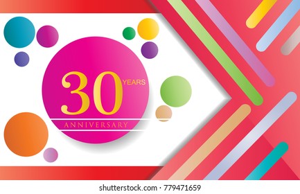 30 Years Anniversary celebration logo, flat design isolated on white background, vector elements for banner, invitation card and birthday party.