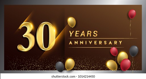 30 years anniversary celebration logotype. anniversary logo with golden color, balloon and confetti isolated on elegant background, vector design for celebration, invitation card, and greeting card