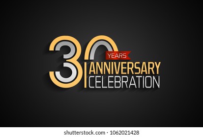 30 years anniversary celebration logotype. anniversary logo with golden and silver color and red ribbon isolated on black background, vector design for celebration, invitation card, and greeting card
