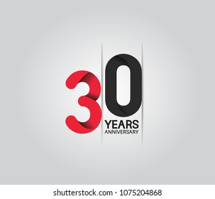 30 years anniversary celebration logotype. anniversary logo with red and black color isolated on white background, vector design for celebration, invitation card, and greeting card