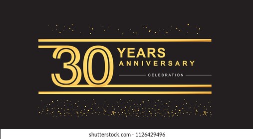 30 years anniversary celebration logotype with golden multiple line and confetti golden color isolated on black background, vector design for greeting card and invitation card
