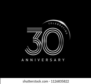 30 years anniversary celebration logotype with line number style silver color isolated on black color. vector anniversary for celebration, invitation card, and greeting card