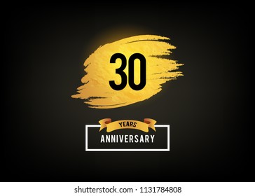 30 years anniversary celebration logotype with shiny golden brush, isolated on black background for use special celebration event