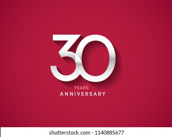 30 years anniversary celebration logotype with silver color isolated on Red background