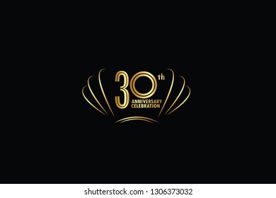 30 years anniversary celebration logotype. anniversary logo with golden and Spark light white color isolated on black background, vector design for celebration, invitation greeting card-Vector