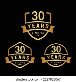 30 years anniversary celebration logotype. 30th anniversary logo collection. Set of anniversary design template. Vector illustration.	