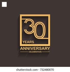 30 years anniversary celebration logotype style linked line in the square with golden color. vector illustration isolated on dark background