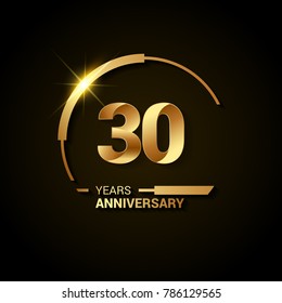 30 Years Anniversary Celebration Logotype. Golden Elegant Vector Illustration with Half Circle, Isolated on Black Background can be use for Celebration, Invitation, and Greeting card