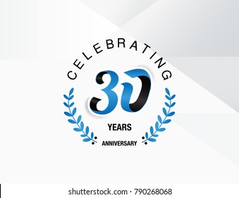 30 Years Anniversary celebration logotype , using combination blue and black colored font with laurel, isolated on white background