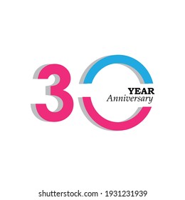 30 Years Anniversary Celebration Pink Blue Color Vector Template Design Illustration