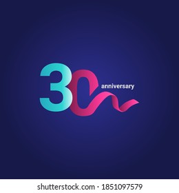 30 Years Anniversary Celebration Purple Ribbon Vector Template Design Illustration