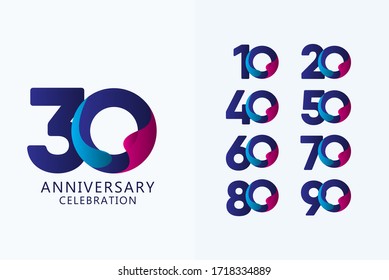 Celebración del aniversario de 30 años Set Blue Logo Template Design Illustration