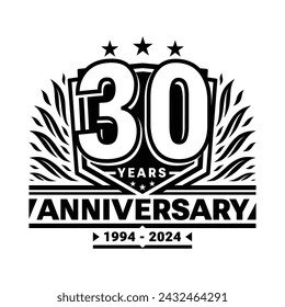 30 years anniversary celebration shield design template. 30th anniversary logo. Vector and illustration.