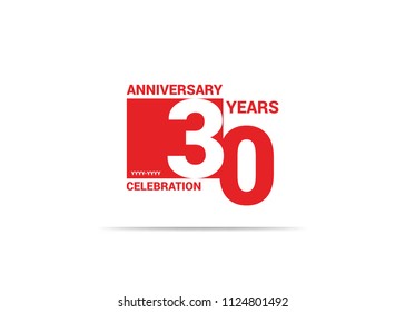 30 Years Anniversary celebration simple red design logo type. silhouette number inside white box vector illustration. 