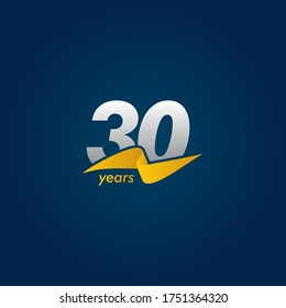 30 Years Anniversary Celebration White Blue and Yellow Ribbon Vector Template Design Illustration