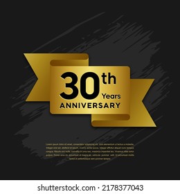 30 years Anniversary celebrations logo with ribbons. Gold color is elegant and luxurious. Logo vector template