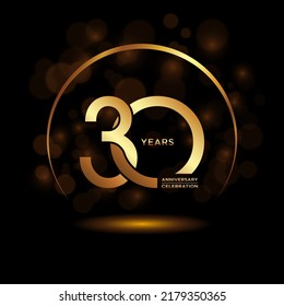 30 years Anniversary celebrations logo with golden ring. Gold color is elegant and luxurious. Logo vector template.