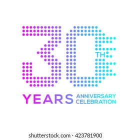 30 years anniversary with a circle,dotted,digital,technology logo