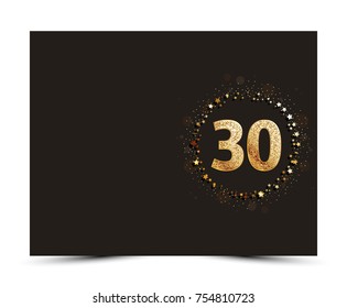 30 years anniversary decorated greeting / invitation card template with gold elements.