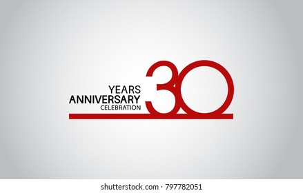 30 years anniversary design with simple line red color isolated on white background for celebration