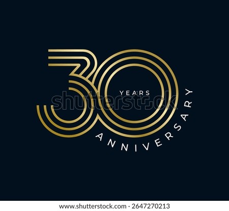 30 Years Anniversary design vector illustration. Unique 30 years logo design template. In gold color