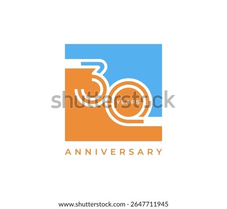 30 Years Anniversary design vector illustration. Unique 30 years logo design template. In square shape