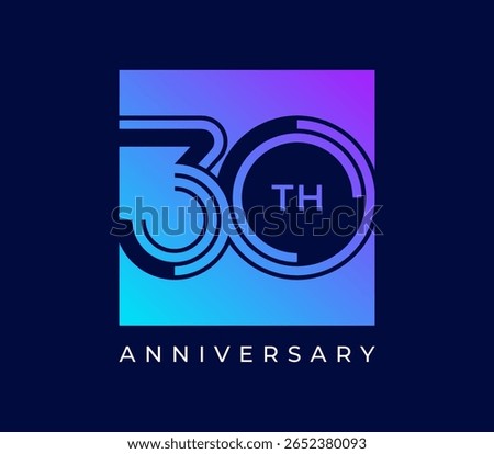 30 Years Anniversary design vector illustration. Unique 30 years logo design template. In purple blue color