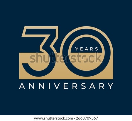 30 Years Anniversary design vector illustration. Unique 30 years logo design template. In gold color