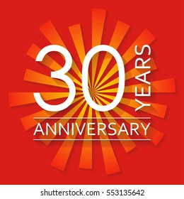 30 years anniversary emblem. Anniversary icon or label. 30 years celebration and congratulation design element.