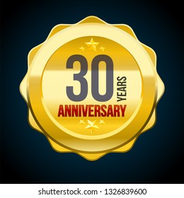 30 Years Anniversary Gold Red Badge Stock Vector (Royalty Free ...