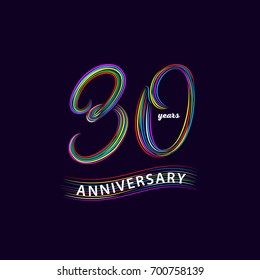 30 years anniversary. Hand written lettering numbers. Anniversary celebration background for card, poster, print. Trendy colorful style. Isolated on background. Vector illustration. svg