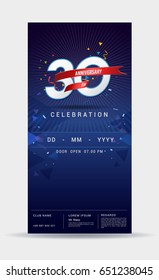 30 years anniversary invitation card - celebration template design with dark blue background - vector illustration