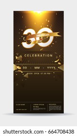 30 years anniversary invitation card - shiny gold celebration template design ,vector illustration svg