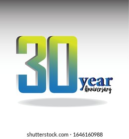 30 years anniversary label in yellow and blue for celebration of company elegant