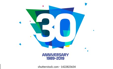 30 years anniversary linked logotype with abstract shapes for company celebration event - vector