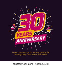 30 years anniversary logo badge. colorful birthday event background vector design