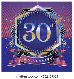 30 years anniversary logo celebration with ring and ribbon. Symbol and template for greeting card
